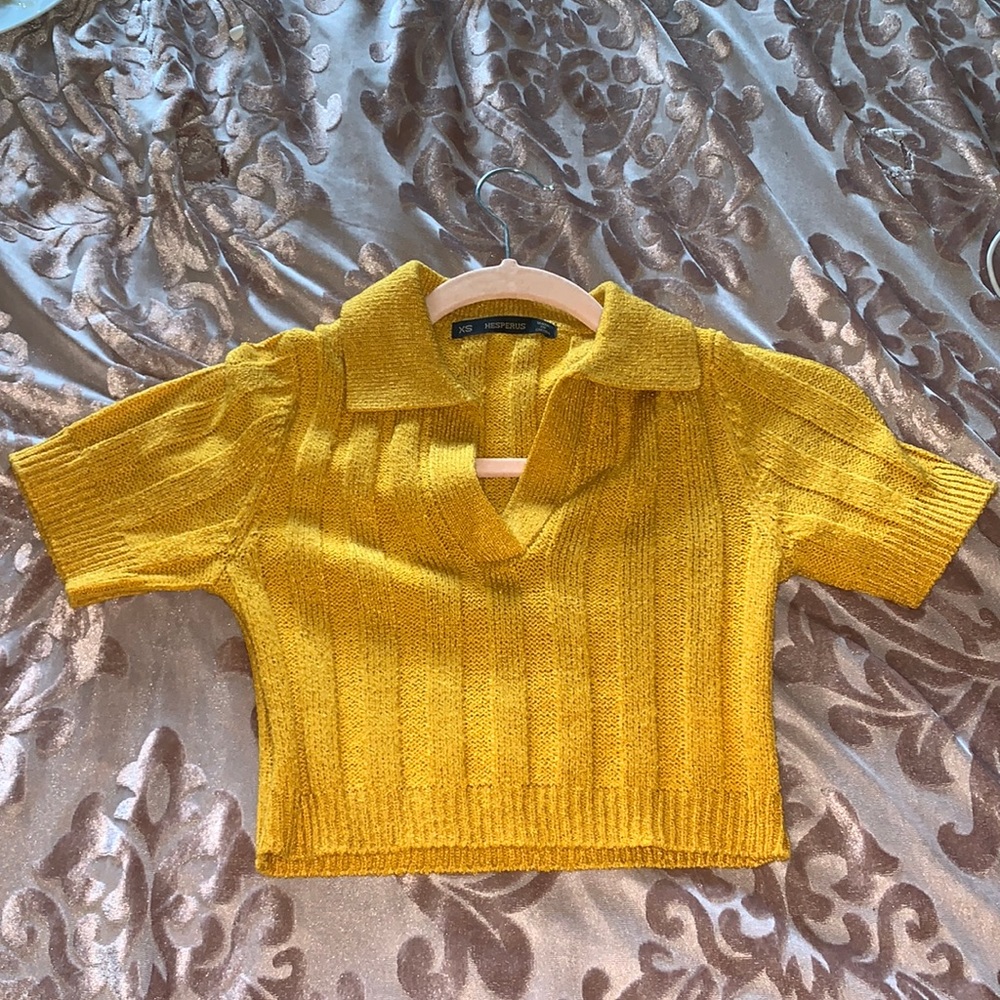 Yellow crop top with collar